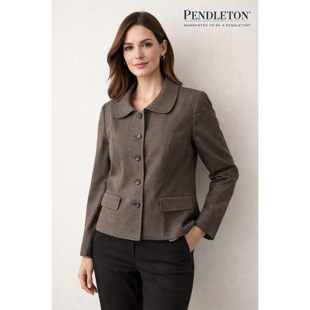 Pendleton Blazer Jacket Women 18 Brown Wool Peter Pan Collar USA Preppy Creer